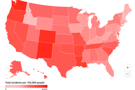 Map Shows Top 10 Most 'Dangerous' States in the US