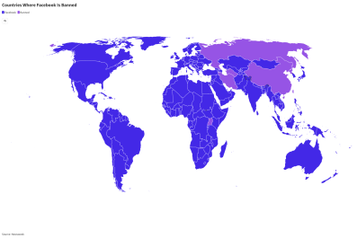 Map Shows Countries Where Facebook Is Blocked