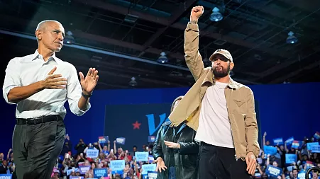 Detroit rapper Eminem joins Barack Obama in campaigning for Kamala Harris at rally